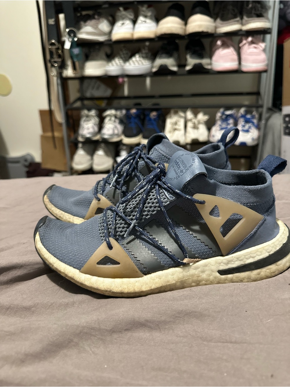 adidas Blue Knit Running Shoes with Beige Midsole